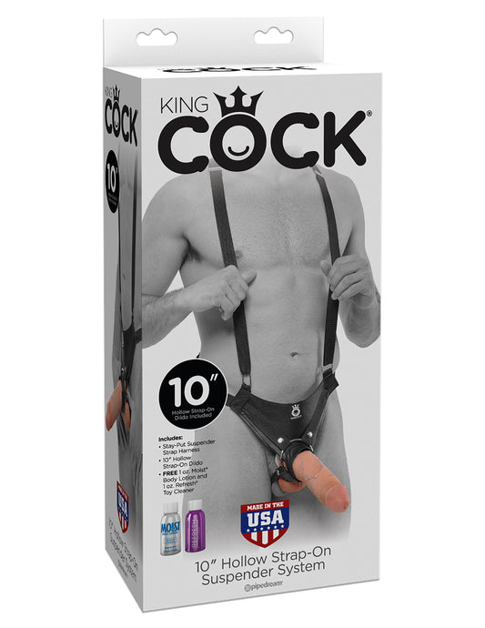 King Cock 10" Hollow Strap-on Suspender System - Flesh