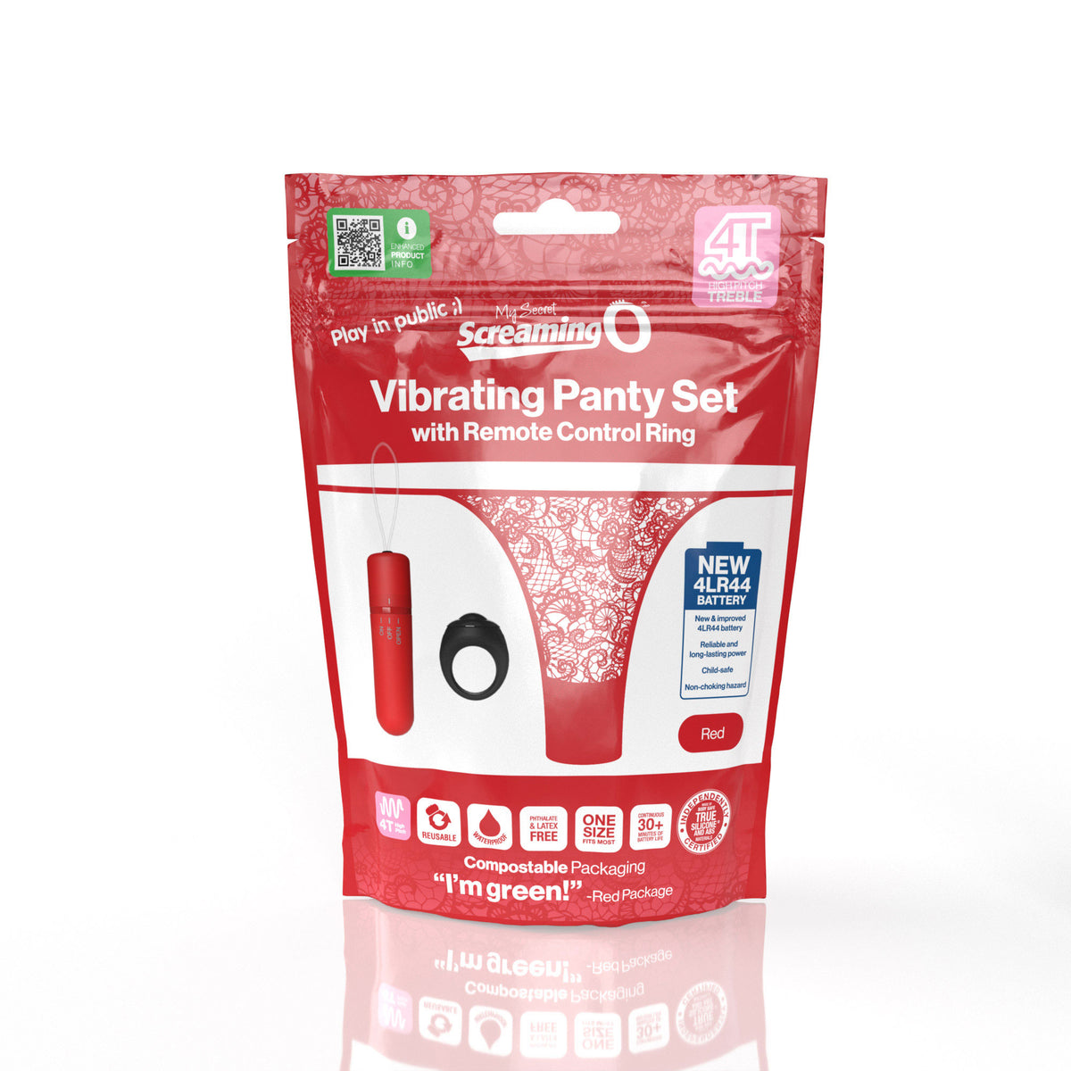 Screaming O 4t - Vibrating Panty Set With Remote  Control Ring - Red
