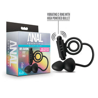 Anal Adventures - Platinum - Silicone Anal Plug With Vibrating C-Ring - Black