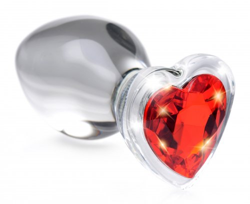 Red Heart Gem Glass Anal Plug