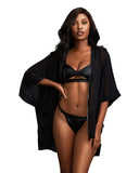 3 Piece Robe, Bralette & Thong Set - - Black