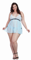 Babydoll With Garters and Thong - - Light Blue