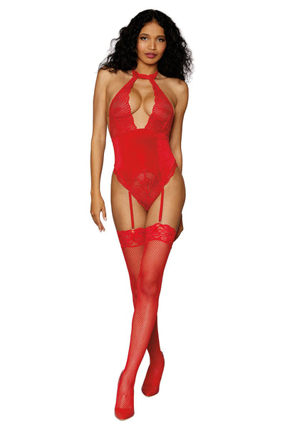 Garter Teddy - Lipstick Red