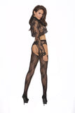 Lace Suspender Panty Hose - Size - Black