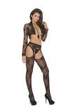 Lace Suspender Panty Hose - Size - Black