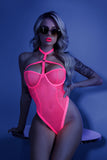 All Nighter Harness Bodysuit - - Neon Pink