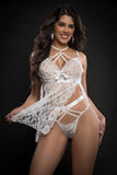 2pc Strappy Halter Laced Babydoll With Side Slits and Open Back