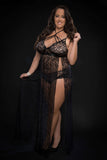 2pc Strappy Halter Laced Night Gown With Side Slits and Open Back