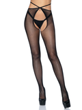 Micro Net Strappy Crotchless Tights - One Size -  Black