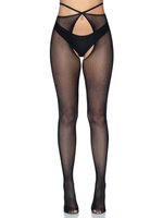 Micro Net Strappy Crotchless Tights - One Size -  Black