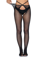 Micro Net Strappy Crotchless Tights - One Size -  Black