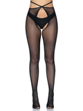 Micro Net Strappy Crotchless Tights - One Size -  Black