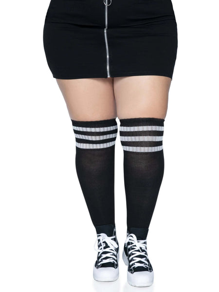 Over the Knee Athletic Socks -1x/2x - Black/white