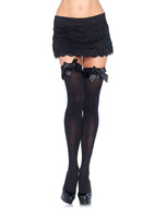 Opaque Thigh Highs With Satin Ruffle Trim and Bow - One Size.