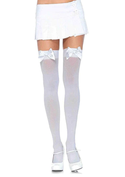 Opaque Thigh Highs With Satin Bow Accent - One Size