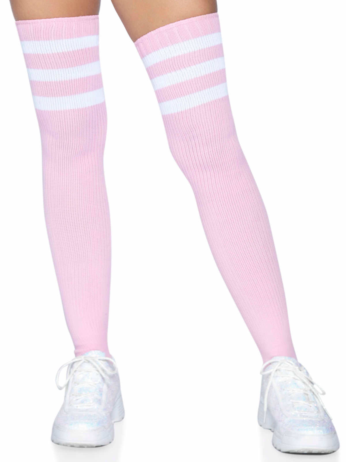 3 Stripes Athletic Ribbed Thigh Highs - One Size -