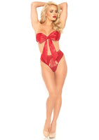 2 Pc Satin Ribbon Gift Bandeau With Hook-N-Eye Back and Matching G-String - Red -