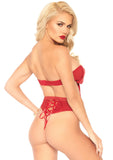2 Pc Satin Ribbon Gift Bandeau With Hook-N-Eye Back and Matching G-String - Red -