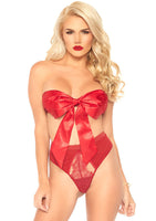 2 Pc Satin Ribbon Gift Bandeau With Hook-N-Eye Back and Matching G-String - Red -