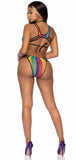 Rainbow Fishnet Cut Out Bodysuit With Strappy Bikini Back - One Size - Multicolor