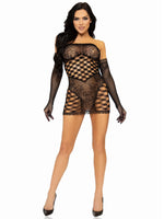 2 Pc Hardcore Net Tube Dress With Gloves - One Size