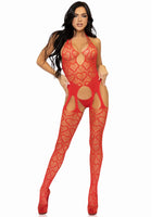 Seamless Heart Net Suspender Bodystocking - One Size