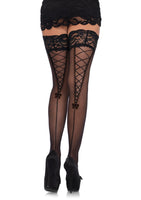 Stay Up Lace Top Sheer Thigh Highs With Faux Lace  - One Size - Black