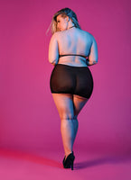 Sexy Time Polka Dot Mesh Halter and Skirt Set - Black