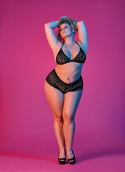 Sexy Time Triangle Bra and Cheeky Short Set - Black