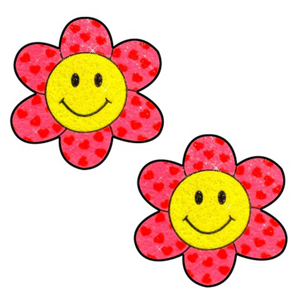 Freaking Awesome Smiley Flower Power Glitter  Nipple Cover Pasties