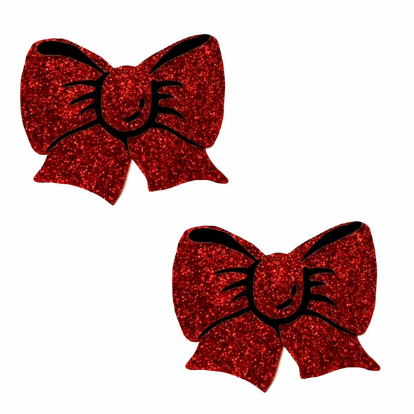 Ravish Me Red Glitter Bow Nipple Cover Pasties