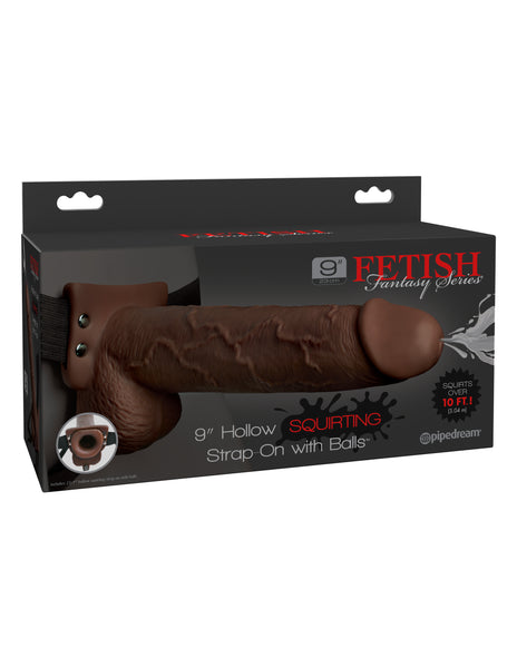 Fetish Fantasy Series 9" Hollow Squirting Strap-on With Balls - Brown