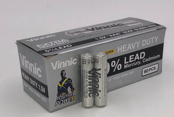 Vinnic Super Heavy Duty AAA Batteries - 2 Pc./ Shrink Pk. - 60 Pcs. Box