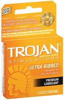 Trojan Stimulations Ultra Ribbed Lubricated Condoms - 3 Pack