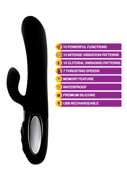 Hypnotic - Black - Thrusting Rabbit With Swinging Clitoral Stimulator