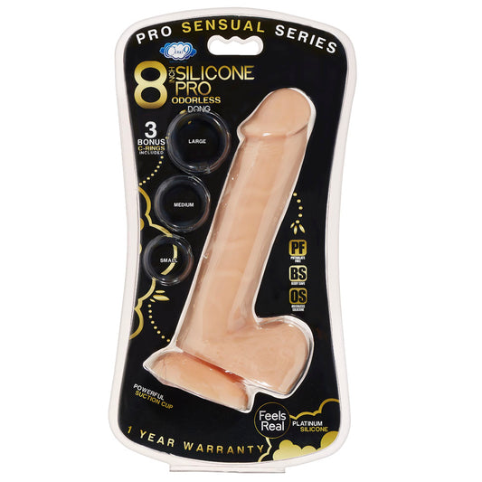 Pro Sensual Premium Silicone 8 Inch Dong With 3 Cockrings
