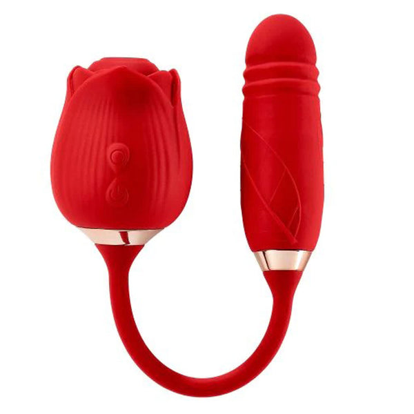 Cloud 9 Rose Plus With Thrusting Pleasure Stem  Dual Stimulation - Red