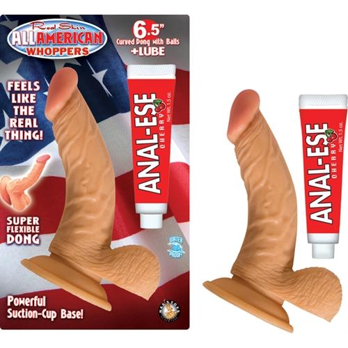 All American Whoppers 6.5-Inch Curved Dong With Balls Lube -Flesh