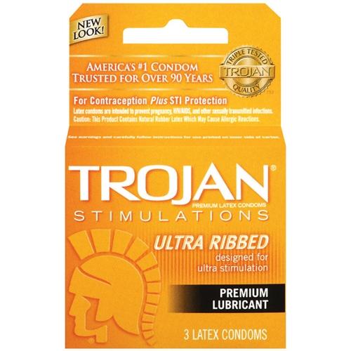 Trojan Stimulations Ultra Ribbed Lubricated Condoms - 3 Pack